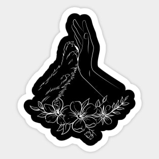 woman Hand And Dog Paw Floral Sticker